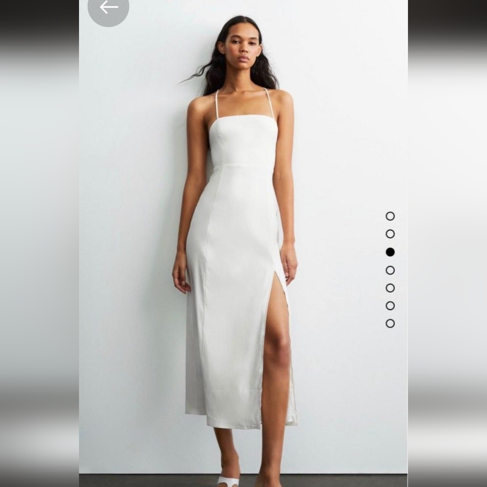 Zara linen blend strappy back side slit cream midi dress summer blogger